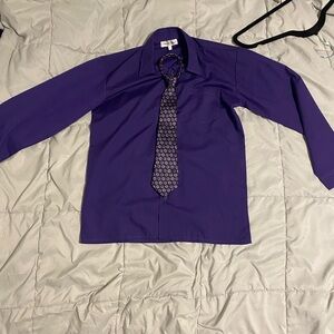 Purple button up shirt: Size 14 (Zip up tie included)